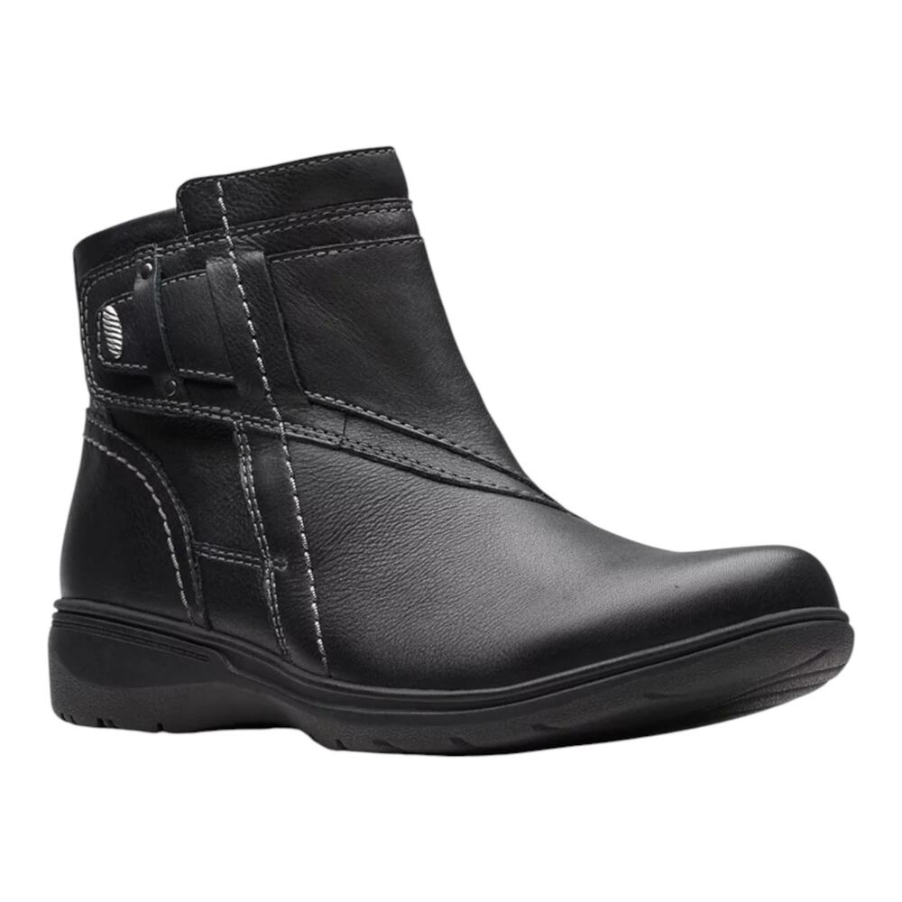 Clarks Women's Carleigh Style Leather Flat Heel Booties Black Size 6